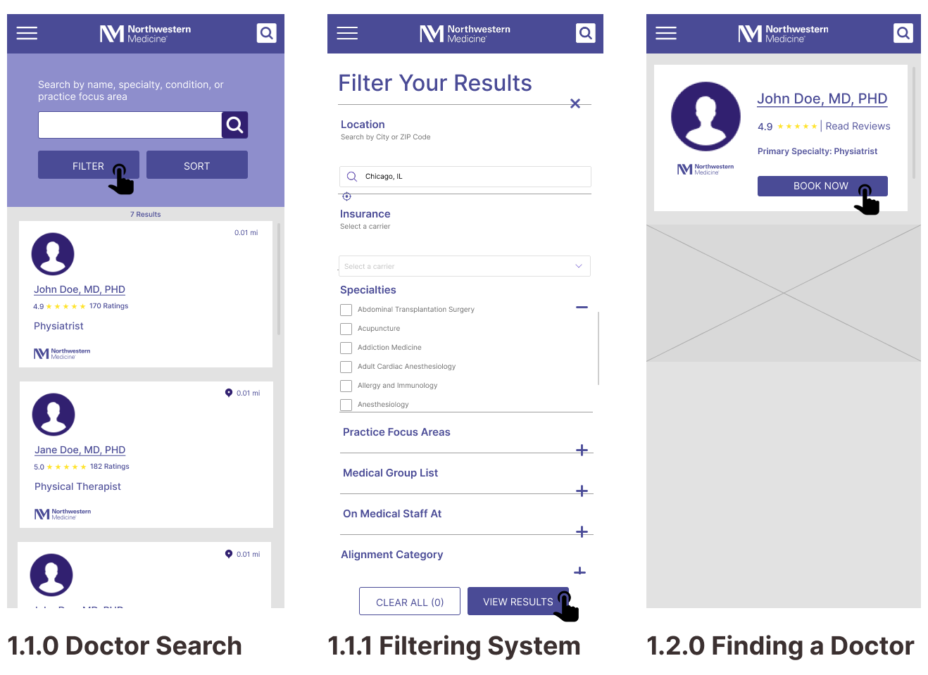 Northwestern Medicine Mobile Wireframes