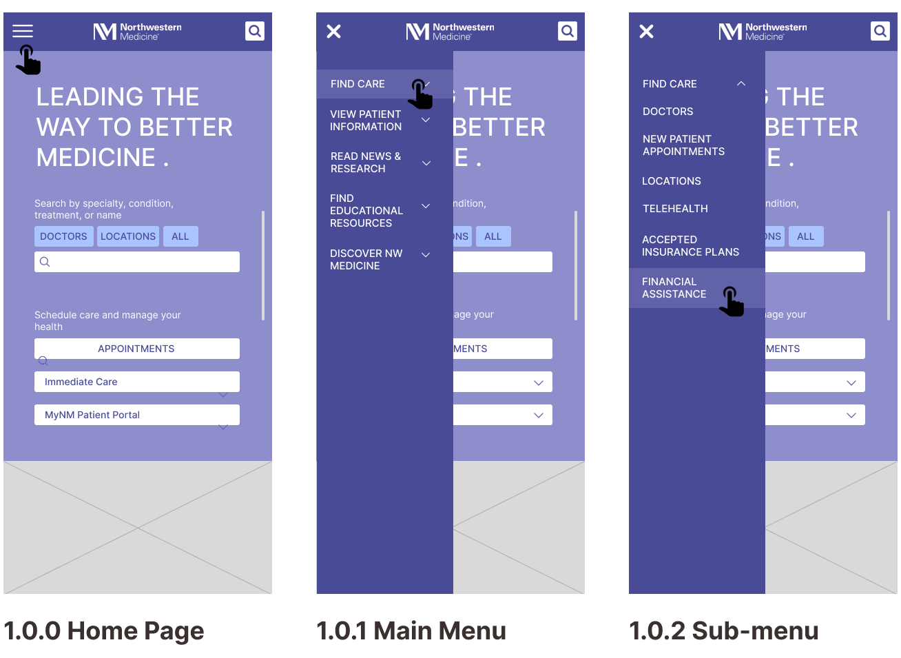 Northwestern Medicine Mobile Wireframes