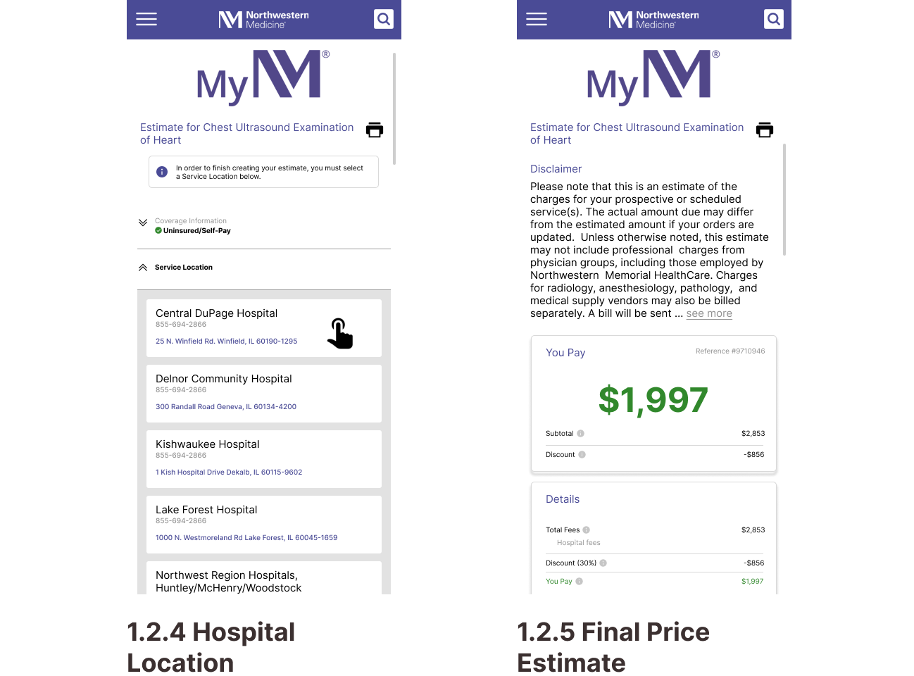 Northwestern Medicine Mobile Wireframes