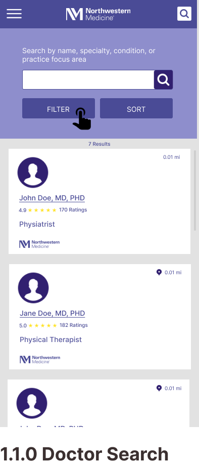 Northwestern Medicine Mobile Wireframes