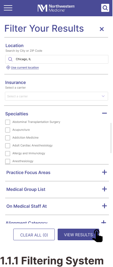 Northwestern Medicine Mobile Wireframes