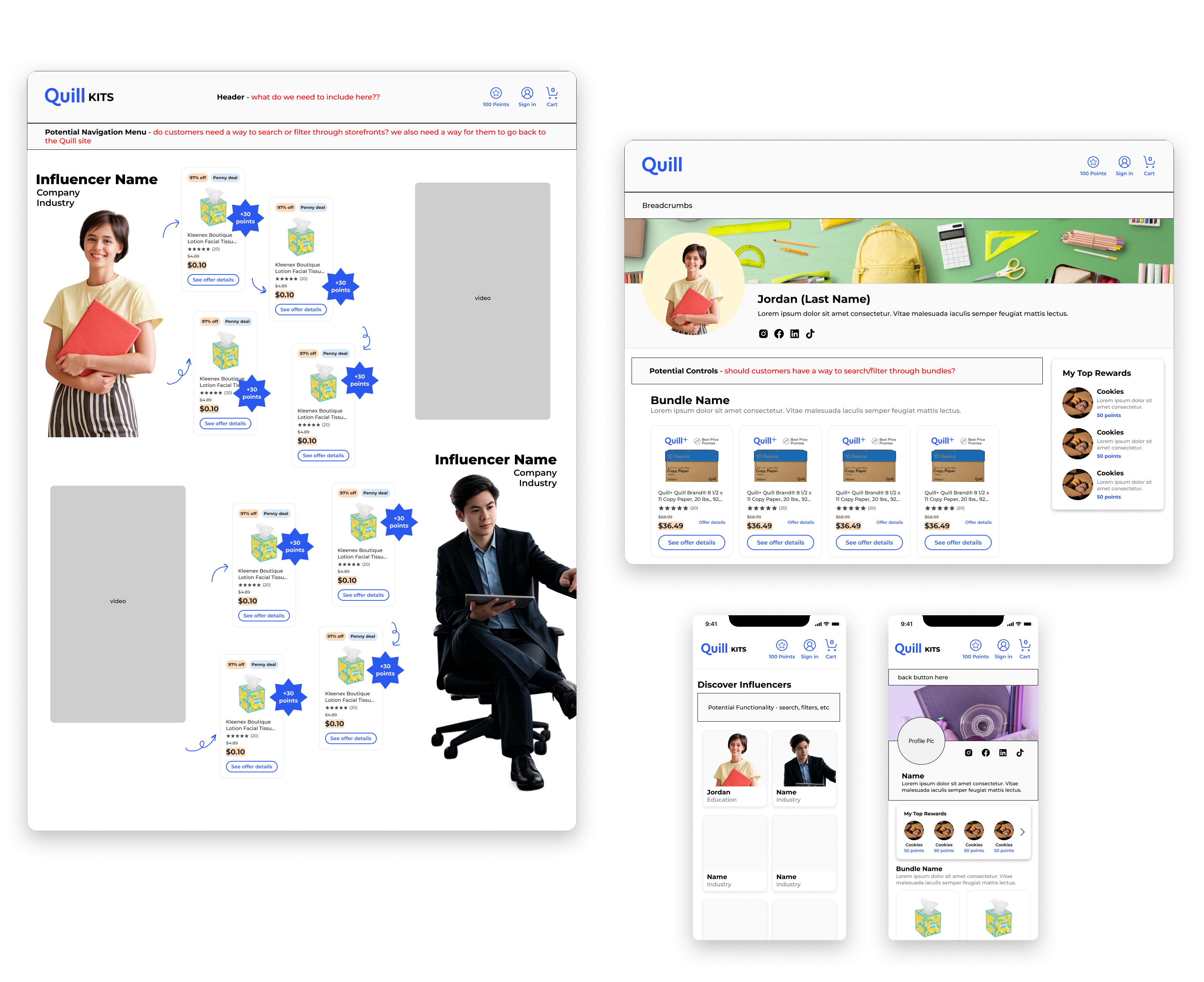 QuillKits wireframe iteration one