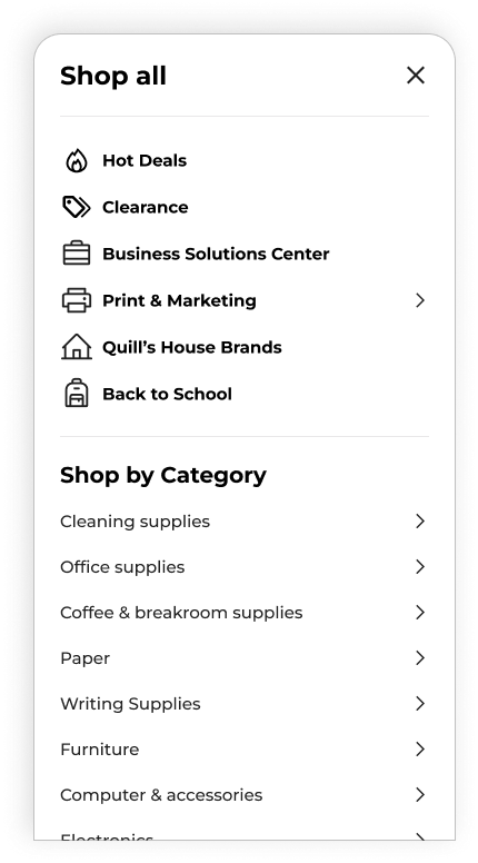 Redesigned Quill Shop All navigation
